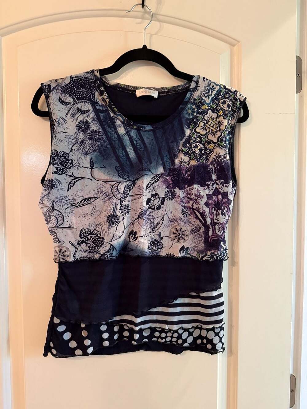 Bonita XL+ Sleeveless Mixed Print Top Blue Floral